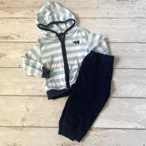 Carters 12m Baby Boy Cotton Sweatsuit Hoodie Zip Up Jacket & Pants Set Blue